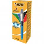 Bic 4 Colours Comfort Grip Ballpoint Pen 1mm Tip 0.32mm Line Blue/White Barrel Black/Blue/Green/Red Ink (Pack 12) 78023BC