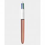 Bic 4 Colours Rose Gold Ballpoint Pen 1mm Tip 0.32mm Line Rose Gold Barrel Black/Blue/Green/Red Ink (Pack 12) 78107BC