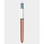 Bic 4 Colours Rose Gold Ballpoint Pen 1mm Tip 0.32mm Line Rose Gold Barrel Black/Blue/Green/Red Ink (Pack 12) 78107BC