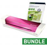 Leitz Ilam Home Office A4 Pink Laminator And Pouches Bundle