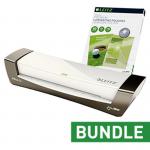 Leitz Ilam Office A4 Silver Laminator And Pouches Bundle