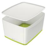 Leitz MyBox Large Storage Box With Lid White/Green 52161064 LZ58835