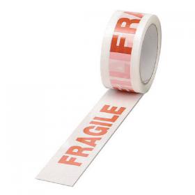 Polypropylene Tape Printed Fragile 50mmx66m White Red (Pack of 6) PPP-C