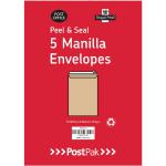 Postpak C4 Peel and Seal Manilla 115gsm 5 Packs of 20 Envelopes 9731119 POF27428