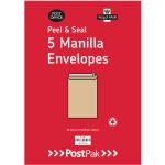 Postpak C5 Peel and Seal Manilla 115gsm 5 Packs of 20 Envelopes 9731326 POF27430