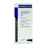 Staedtler Lumocolour Pen Permanent Fine Blue (Pack of 10) 318-3 ST33231
