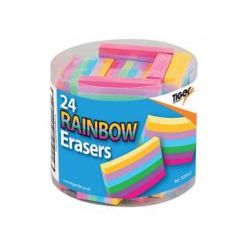 Rainbow Coloured Block Erasers (Pack of 24) 305047 TGR02201