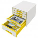 Leitz WOW CUBE Drawer Cabinet, 5 drawers (1 big and 4 small). A4 Maxi. White/yellow