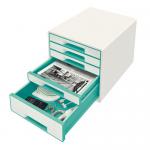 Leitz WOW CUBE Drawer Cabinet, 5 drawers (1 big and 4 small). A4 Maxi. White/ice Blue