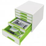 Leitz WOW CUBE Drawer Cabinet, 5 drawers (1 big and 4 small). A4 Maxi. White/green