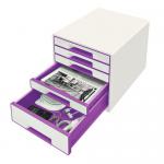 Leitz WOW CUBE Drawer Cabinet, 5 drawers (1 big and 4 small). A4 Maxi. White/purple