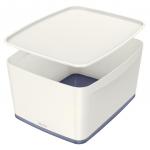 Leitz MyBox Large with lid, Storage Box 18 litre, W 318 x H 198 x D 385 mm. White/grey - Outer carton of 4