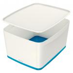 Leitz MyBox WOW Large with lid, Storage Box 18 litre, W 318 x H 198 x D 385 mm. White/blue - Outer carton of 4