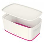 Leitz MyBox WOW Small with lid, Storage Box 5 litre, W 318 x H 128 x D 191 mm. White/pink - Outer carton of 4