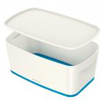 Leitz MyBox WOW Small with lid, Storage Box 5 litre, W 318 x H 128 x D 191 mm. White/blue - Outer carton of 4