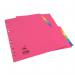 The photo depicts a set of dividers and indexes by Pukka Pads Ltd, specifically their Concord Bright Subject Dividers. These dividers are 12-part and made of sturdy 160gsm card, with a multipunched design for versatile usage. The dividers are designed for A4 sized documents and come in an assorted color pack.
