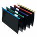 The picture depicts a stack of colorful Snopake Brands Suspension Filing Snopake HangGlider Suspension Files. The files are made of polypropylene and have a 15mm V-base, creating a strong and durable design. The files are in the foolscap size and come in an assortment of colors. The pack contains 25 files, neatly arranged and ready to be used.