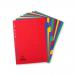 The image shows a set of Elba heavy duty subject dividers, made of 220gsm card and featuring 10 parts. Each divider is labeled with a different subject and is multipunched for easy filing in A4 sized binders. The dividers come in assorted colors, adding a touch of organization and style to any document set.