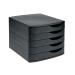 This picture features a sleek and stylish 5-drawer set from 5 Star Elite. The drawers are spacious, accommodating up to A4 documents and objects up to 260x350mm. The set is designed in contrasting black and black for a modern and professional look.