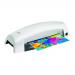 The Fellowes Lunar A4 Laminator is a sleek and powerful laminating machine, perfect for preserving important documents. Its compact design features a control panel and feed tray, with a clear guide for precise alignment. The machine is ready to use, with a green light indicating it is warmed up and ready to laminate. A4 sized documents fit easily into the machine, and the on/off switch allows for quick and easy operation.