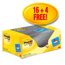 Cheap Stationery Supply of Post-it Canary Yellow Notes Value Pack Pad of 100 Sheets 38x51mm 653CY-VP20 Pack of 20 Office Statationery