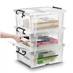 Cheap Stationery Supply of Strata Smart Box Clip-On Folding Lid Opens Front or Side 20 Litre Clear HW695 113292 Office Statationery