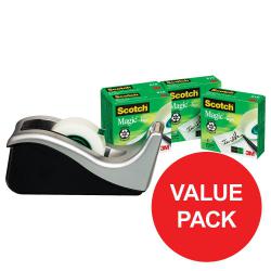 Cheap Stationery Supply of Scotch Silver Dispenser Plus 4 x Scotch Magic Tapes 19mmx33mm C60ST4 126862 Office Statationery