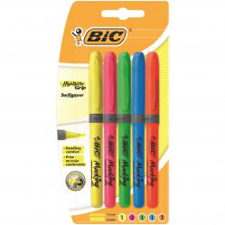 Cheap Stationery Supply of Bic Brite Liner Grip Highlighter Pen Chisel Tip 1.6-3.3mm Line Assorted 824758 Pack of 5 Office Statationery