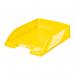 The image shows a set of stylish glossy yellow letter trays from ACCO Brands Leitz WOW collection. The stackable trays are perfect for organizing documents and adding a pop of color to any workspace.
