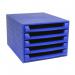 This image shows an Exacompta Forever drawer set, with 5 drawers made of recycled plastic. The set measures W284xD387xH218mm and has a blue color.