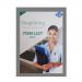 This picture shows a set of 5 sleek silver A4 literature holders by Pelltech, featuring magnetic display frames. The holders are designed to be easy to use and enhance any displayed materials with a modern touch.