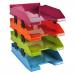 These Exacompta letter trays are made of durable polystyrene and come in a set of four. Each tray measures 25.4 x 24.3 x 34.6 cm and features a sleek, modern design. The assorted colors add a pop of color to any desk. Perfect for organizing letters, documents, and other papers.