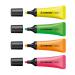 In this picture, you can see four Stabilo highlighters in vibrant neon colors. The chisel tips allow for a line width of 2-5mm, perfect for highlighting notes or textbooks. Each highlighter comes in a convenient wallet and features neon ink to make your writing stand out.