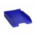 In the photo, a stack of Exacompta Forever letter trays can be seen. The sleek blue recycled plastic trays have a compact size of W255xD346xH65mm, making them perfect for organizing documents and papers on a desk or shelf. The trays have a modern and durable design, adding a touch of style to any workspace.