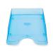 A sleek and modern photo of Deflecto Letter Trays Glass Clear Letter Tray, made of high-impact polystyrene, perfect for storing A4 and Foolscap documents. The tray measures W258xD350xH66mm and features a clear blue design, making it a stylish addition to any workspace. The clear glass material allows for easy visibility and organization of papers.