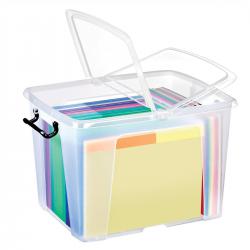 Cheap Stationery Supply of Strata Smart Box Clip-On Folding Lid Carry Handles 40 Litre Clear HW674CLR 152340 Office Statationery