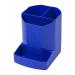 The picture shows a sleek blue desktop pen pot made of recycled plastic. It measures W90xD123xH111mm and is part of the Forever Desk Sets & Tidies collection by Exacompta. The pen pot is perfect for organizing writing instruments and adds a touch of eco-friendly style to any workspace.