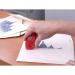 The image shows a Henkel Glues & Adhesives Pritt Glue Roller, a permanent, refillable system measuring 84mm in width and containing 16m of adhesive. The product is embellished with the Henkel logo and features a sleek blue and white design. The roller dispenses a thin, even layer of glue and has a convenient handle for easy application. The tape can be easily replaced by opening the roller and inserting a new refill.