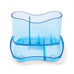 Cheap Stationery Supply of Glass Clear Desk Organiser 4 Compartments 93mm High Glass Clear Blue 157576 Office Statationery