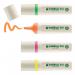 The photograph shows a pack of four Edding e-24 EcoLine highlighters with a chisel tip. They come in assorted colors and are labeled as eco-friendly.