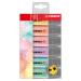 The photograph features a set of Stabilo Highlighters, specifically the Stabilo Boss Pastel collection. These highlighters have chisel tips that are 2-5mm in size. The pack includes 6 assorted pastel colors.