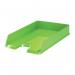 This image shows a stack of green ACCO Brands Letter Trays from the Rexel Choices collection. Each tray is made from lightweight PP material and measures 254x350x61mm to accommodate A4 sized documents. The trays are stackable and feature a sleek design, perfect for organizing your desk or workspace.