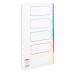 The image shows a set of five Pukka Pads Ltd dividers, designed by Concord. Each divider is made of sturdy polypropylene and has reinforced, coloured tabs for easy organization. The dividers are A4 size and have a thickness of 120 microns. They are all white in color.