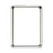 This photograph features a sleek and modern display frame for photographs or other items. It is made of silver aluminium and is front-loading, with dimensions of 594x13x841mm. The frame is equipped with fixings for easy hanging and has a 5-star rating for quality.