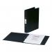 The image shows a stack of 10 black A4 size ring binders from ACCO Brands Rexel Budget range. Each binder has a semi-rigid polypropylene cover and two sturdy O-rings with a 25mm size. The binders are neatly arranged and ready to keep your documents organized and secure.