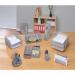 This photograph shows a set of 5 star letter trays from the 5 Star Office collection. The trays are made of durable mesh material and have a scratch resistant surface. They are stackable and front loading, making them convenient for organizing and storing foolscap sized documents. The color is silver and each tray has a portrait orientation.