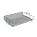 These 5 Star Letter Trays are made of durable mesh material, featuring a sleek silver design. They are stackable and can load papers from the side in landscape orientation. The tray is scratch-resistant and fits foolscap sized documents.