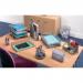 The photo displays a collection of 5 Star Office Mesh Letter Trays. The trays are silver in color and stackable, with a scratch-resistant surface. They are designed to hold landscape-oriented foolscap documents and have a side load opening. Sturdy and professional looking, these trays are a practical storage solution for any office.