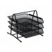 This photo features the sleek and modern design of Osco Europe Letter Trays. The 5 Star Office Mesh Letter Tray comes in a 3 tier stackable design, with a scratch-resistant surface and front load orientation for easy access. The tray is finished in a sophisticated black color, perfect for any office setting.