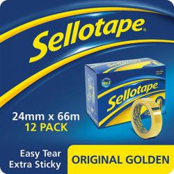 Cheap Stationery Supply of Sellotape Original Golden Tape Roll Non-static Easy-tear Large 24mmx66m 1443268 Pack of 12 293535 Office Statationery